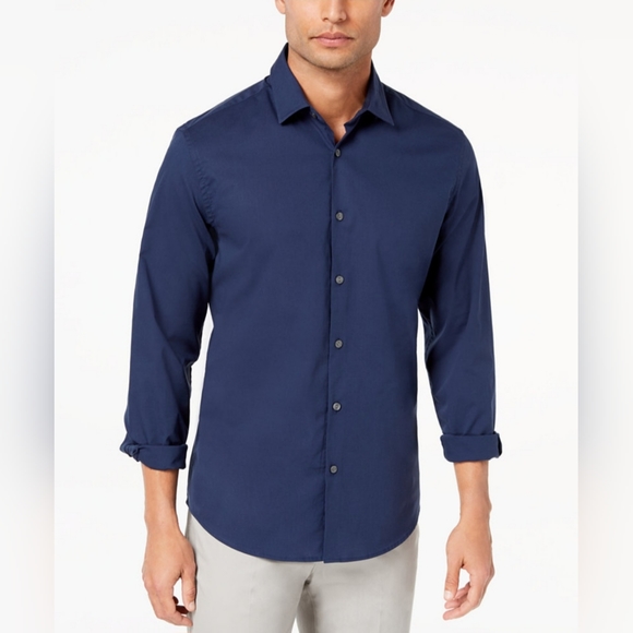 Alfani Other - Alfani Men's Fitted  Stretch Dress Shirt Blue Sile 16 1/2 32-33  L